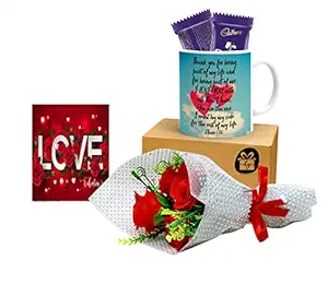Kesri Gifts Thankyou For Being In My Life Coffee Mug and Flower Bouquet With Greeting Card and 2 Chocolate - Valentine Day Gift For Girlfriend, Boyfriend , Husband,Wife(CVD22-212)
