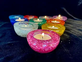 Precious Multicolor Agate Stone Tealight Candle Holder with Free Candle. Diwali Gift, Best Gift for Diwali, Diwali Decoration, Pooja, Christmas Gift, New Year Gift, Home Decoration