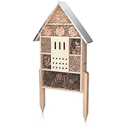 Navaris Hôtel à Insecte Bois - Cabane Abri XL 38 x 11,5 x 57 cm avec 2 Piquets - Nid Nichoir pour Abeilles Papillons et Autres Insectes Volants