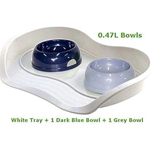 Cat Dog 1grau + 1dunkelblau Schüssel 0.47L + Schacht 3Farben Lebensmittel Wasser Gericht Füttern Kätzchen Bone Pet Animal