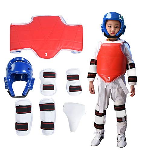 DeWin Kit de Taekwondo - Sparring Gear Set enveloppe Durable de Taekwondo, Boxe Karaté Crotch Taekwondo, Ensemble de Protection, 7 pièces