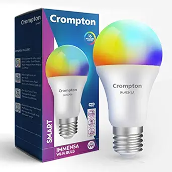 Crompton Immensa Smart Base E27 9 Watt Wi-Fi Enabled LED Bulb (16 Million Colors, Compatible with Alexa and Google Assistant) - Pack of 1