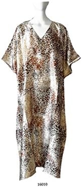 Ladies 100% Polyester Woven Leopard Print Soft Siky Satin Long Kaftan. One Size Fit All:- UK 10-32