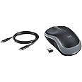 Lenovo USB-C Cable 1 m, 4X90U90619 & Logitech M185 Wireless Mouse, 2.4GHz with USB Mini Receiver, 12-Month Battery Life, 1000 DPI Optical Tracking, Ambidextrous, Compatible with PC, Mac, Laptop - Grey