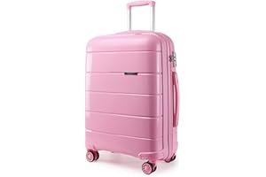 KONO Hard Shell Suitcase Trolley Travel Suitcase with 4 Wheels TSA Lock and YKK Zippers Polypropylene Trolley Case, Pink, Hard case
