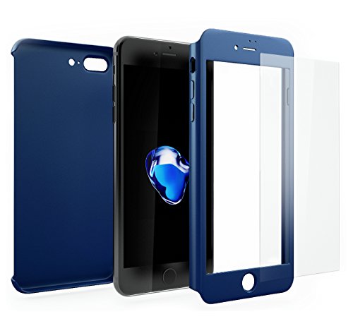 Funda iPhone 7 Plus 360 Grados Completa - Carcasa Integral y Cristal de Vidrio Templado para Movil Apple iPhone 7 Plus - Fundas Delantera y Trasera - iPhone 7 Plus Case Cover  Azul 