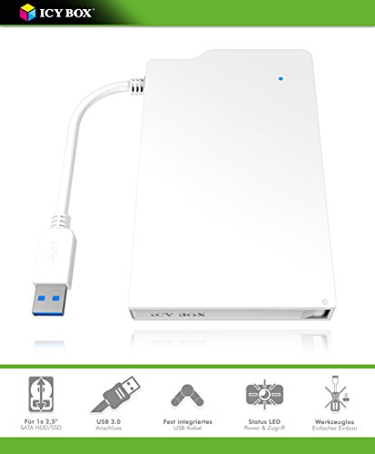 Icy Box IB-AC606-U3 Externes Gehäuse für 2,5 Zoll HDD & SSD, USB 3.0 Anschluss (UASP), werkzeuglos & integriertes USB-Kabel, weiß - 2