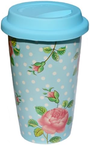 Vintage Rose Travel Coffee / Tea Mug Double Walled Insulated with Lid