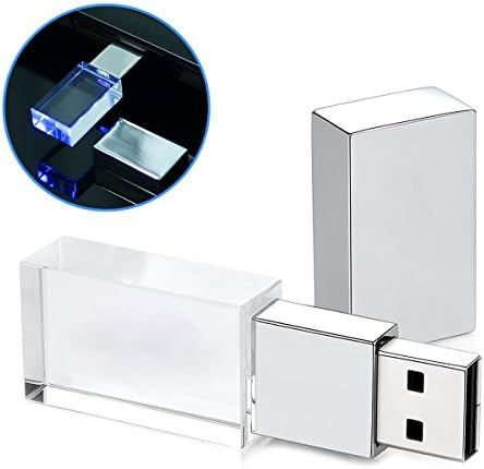 Memory Stick USB 2.0 16GB Flash Drive With LED Blue Lighting, Waterproof Crystal Transparent U Disk