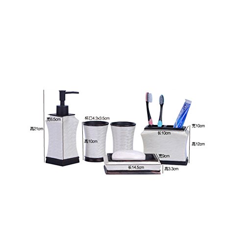 Bad Accessoires Set, 5-teilig Badezimmer-Set Seifenspender Zahnbürstenhalter/Zahnputzbecher Seifenschale - 2