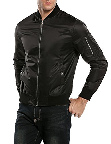 Coofandy Herren Bomberjacke Fliegerjacke bergangsjacke Zipper Freizeit Sport (L, Schwarz)