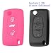 Produktbild RotSale® 1x Rosa Schlüsselhülle mit Logo Autoschlüssel Peugeot 3 Tasten Etui Silikon Schutzhülle Tasche Gehäuse Fernbedingung Klappschlüssel