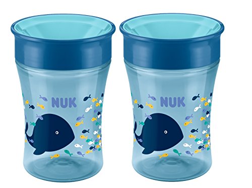 NUK 10255331 Magic Cup 250ml mit Trinkrand, Motiv Wal, blau, 2er Pack (2 Stück)