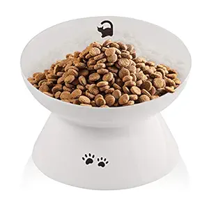 immaculife Ceramic Raised Cat Food Bowl, Slanted Cat Dish, Tilt Angle Protect Cat's Spine, Stress Free, Backflow Prevention