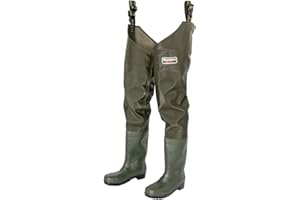 Snowbee Granite PVC Thigh Waders with Cleated Sole Boots, Heavy‑Duty Laminated Nylon/PVC Build for Fishing, Bank and Boat Wading - Size 4-13