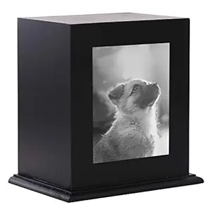 BRKURLEG Pet Wood Memorial Urn for Ashes,Photo Frame Keepsake Box for Cats Dogs,Funerary Caskets Supplies Burly Wood Cremation Urns with Acrylic Glass Photo Protector for Pet Lovers