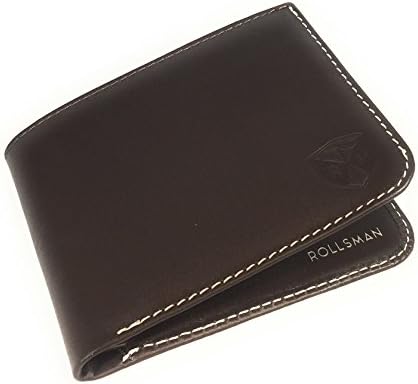 ROLLSMAN. Wallets for men. NFC and RFID blocking protection system, Ultra slim &amp; handmade high quality, genuine leather wallet. The best wallets for gifts. Made in Spain. (Brown)