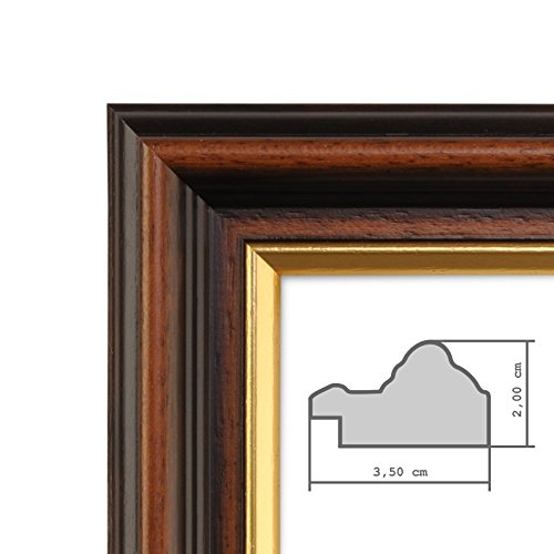 Bilderrahmen 10×15 cm Antik Dunkelbraun mit Goldkante Massivholz mit Glasscheibe inkl. Zubehör - 4