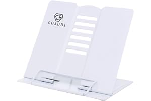 CS COSDDI Soporte de libro de metal plegable,Soporte de lectura ajustable,Soporte de lectura de cocina (Blanco)