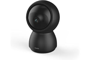 Hama Caméra Surveillance WiFi (Camera de Surveillance Interieur, Caméra Connectée, Micro, App. Mobile, Détection Mouvements 355°, Vision Nuit, Enregistre sur Carte SD, Alexa, Google Assistant) Noir