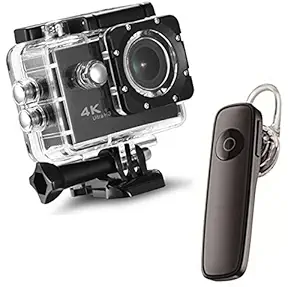 Drumstone {*Water-Sport Special*} 4K 16MP WiFi Waterproof Sports Action Camera and Smart Mini Bluetooth Headphone V4.1 K1 Single in-Ear Stereo Sound Earbud