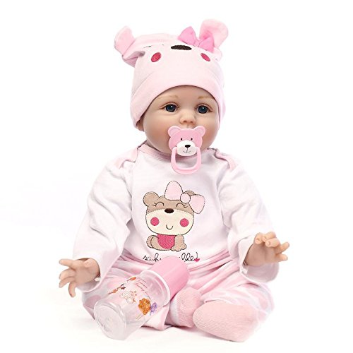Fachel Reborn Baby Doll realistic baby dollsVinyl Silicone Babies 55cm 22inch Doll Newborn real baby doll Life Like Reborn Pacifier Doll Lovely pink dress round dolls