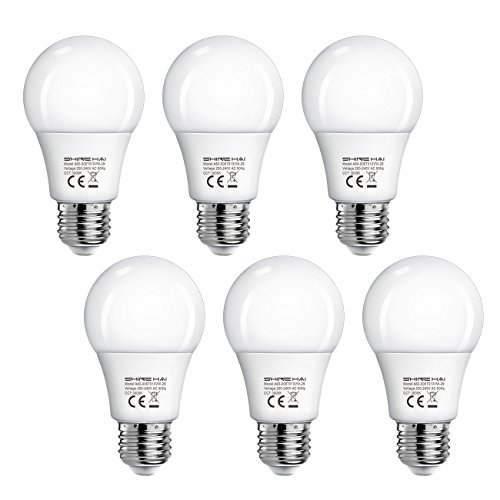 SHINE HAI Bombillas LED E27 A60, Equivalente a 40w, 6W A60 470LM, Blanco cálido 3000k, No Regulable, 6 Unidades