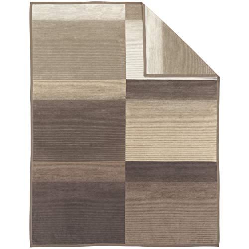 Ibena 150 x 200cm Sorrento Jacquard Throw Blanket with Pattern, Beige/Brown/Ivory