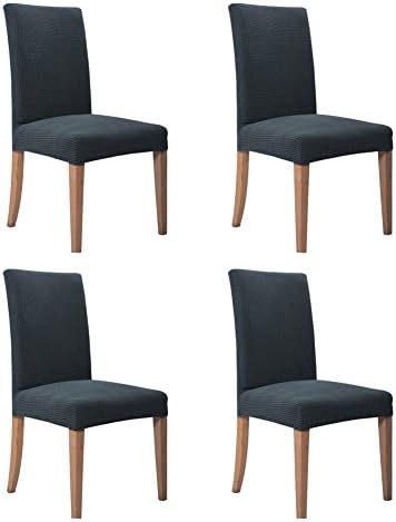 Hemons 4pcs Jacquard Removable Washable Dining Chair Cover Protector Seat Slipcover for Hotel, Dining Room, Ceremony (Grey, High Back)