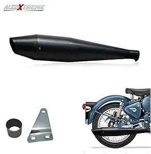 AllExtreme EX090A Dolphin Silencer with Glasswool & Bush Compatible for BS3 and BS4 Model Bullet 350cc and 500cc (Full Black)