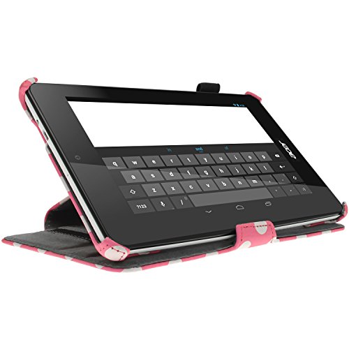 igadgitz Pink mit weißen Polka punkte PU Ledertasche Hülle Cover für Acer Iconia One 7 B1-730HD mit Stylus-Stift Elastischen Halter + Multi-Winkel Betrachtungs + Handschlaufe + Displayschutzfolie - 7