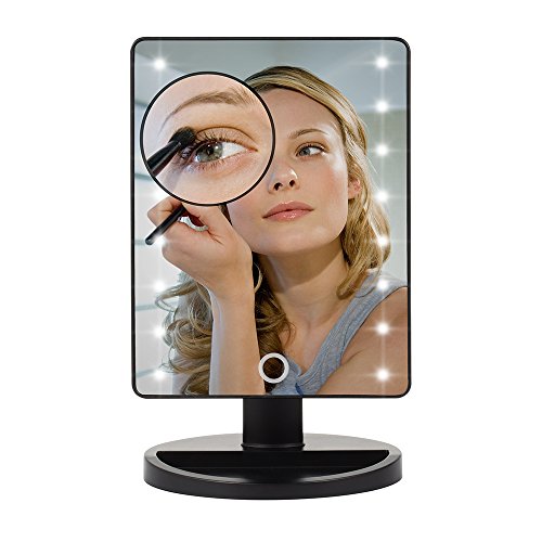 SATMON Makeup Mirror with 16 LED Lights & Touch Screen Dimmable with Removable 10x Magnifying Spot Mirrors,180°Swivel Rotation,Illuminated Vanity Mirror for Bathroom,Bedroom,Desktop,Tabletop (Black)