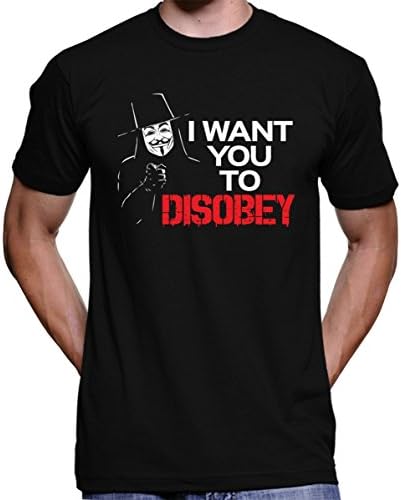 I Want You To Disobey T-Shirt - Banksy Anonymous V For Vendetta Guy Fawkes Mask Mickey Mouse (Medium, Black)