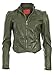 Khaki XL-14 Mina New Womens Faux Leather Biker Gold Button Zip Crop Ladies Jacket Coat