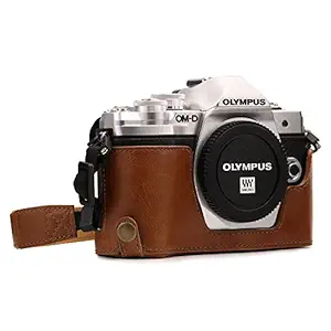 MegaGear MG1352 Olympus OM-D E-M10 Mark III Ever Ready Leather Camera Half Case and Strap, with Battery Access, Light Brown