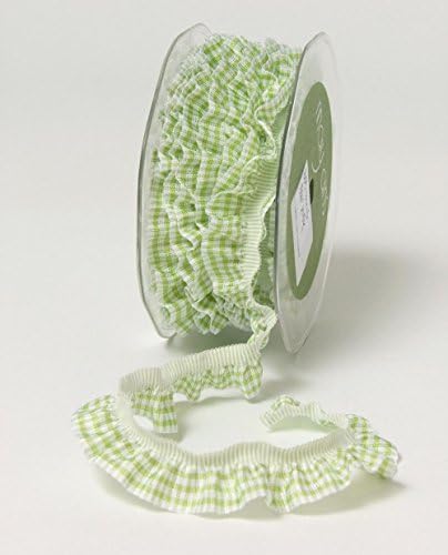 Light Green Plaid Elastic Ruffle Summer Gingham Check Clothing Card Making Craft 3/4" Ribbon