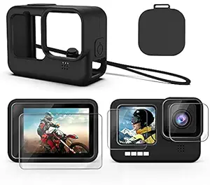 Action Pro Camera Accessories kit Silicon Case and 9H Tempered Glass Compatible with GoPro Hero 9