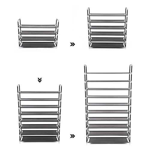 Songmics XXL 10 Ebenen Schuhregal Schuhständer, Stahlrohre (Φ16 mm), Stabil Schuhschrank Schuhablage für 60 paar Schuhe schwarz 100 x 175 x 29 cm LSR10H - 7