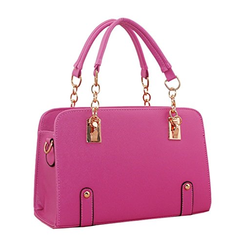 Fashion Ladies Chain Handbag Square Candy Color Vintage Leather Totes Pink