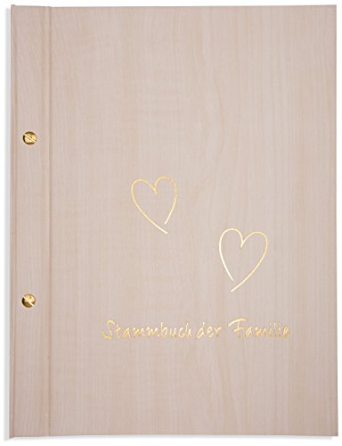 A4 Stammbuch der Familie -Keple-, Bergahorn Holzoptik hellbraun, Goldherzen, Familienstammbuch, Stammbücher, Din A4