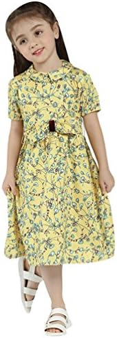 Yiiquan Little Girls Kids Spring Small Floral Short Sleeve Dress Original Design Chiffon Princess Dresses (Yellow, Asia 90)