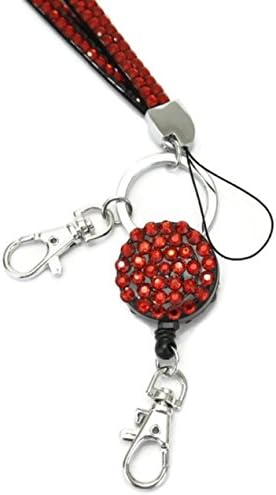 Bling Diamante gems Rhinestone Retractable Reel id Badge Holder strap Lanyard (RED)UK SUPPLIER SAMEDAY DISPATCH BEFORE 2PM