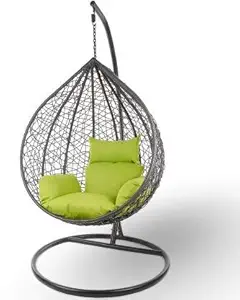 Urban Classic Single Seater |Swing Chair with Stand & Cushion & Hook Outdoor Indoor| Outdoor| Living Room | Balcony | Garden | Patio | Home Improvement(Stand-Black, Swing-Grey, Cushion-Green)