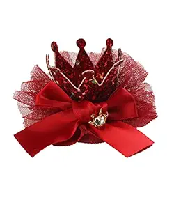 Yellow Bee Embellished Crown Shimmer Hair Clips for Girls, Red, One Size