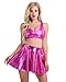 Produktbild YiZYiF Sexy Minirock und Crop Top BH Wetlook Mädchen Damen Kleid Nachtwäsche Cosplay Schulmädchen Kostüm Cheerleader Kleid Dessous Karneval Fasching Kostüm Rose Medium