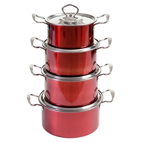 Camping Kochtopf-Set Cuneo, Kochgeschirr Topfset, 8-teilig Edelstahl ~ rot - 5