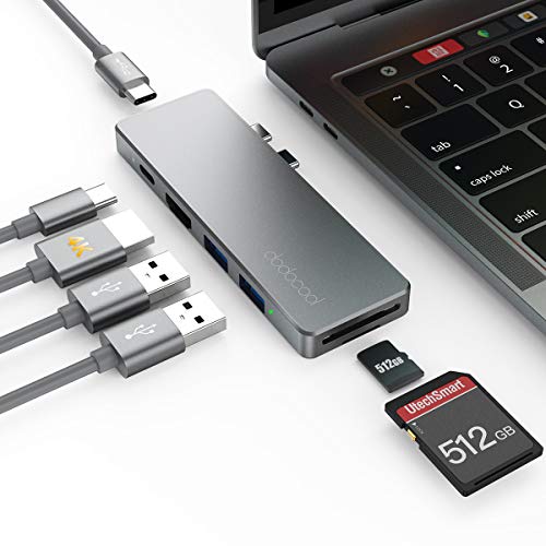 dodocool Hub USB C con 4K HDMI, Thunderbolt 3 100W PD,Lector de Tarjetas SD/TF, 2 USB 3.0, 7 en 2 Hub de Aluminio para MacBook Pro 2019/2018/2017/2016/MacBook Air 2018/2019, Gris Espacial