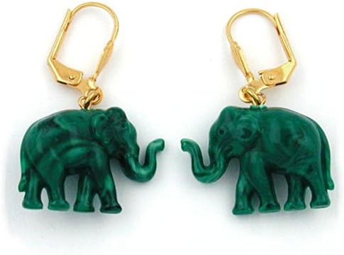Leverback earrings tiny elephants green marbled