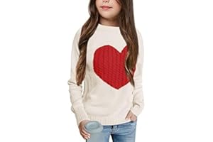 Haloumoning Girls' Pullover Sweaters Long Sleeve Cute Heart Pattern Crewneck Knit Jumper Tops