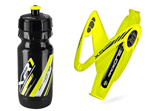Raceone.it - Kit Race Duo X5 Gel: Portaborraccia X5 + Borraccia XR1 Ideale per Bici Race/MTB/Gravel/Trekking Bike. Colore: Giallo/Nero 100% Made in Italy (RO_Kit_2_X5_YFL_BY